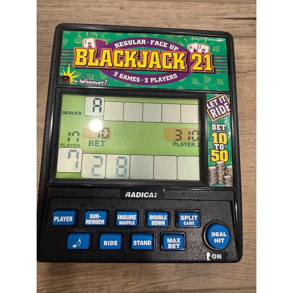 Radica Blackjack 21 Handheld Electronic Game Model 955 2-Player Let It Ride